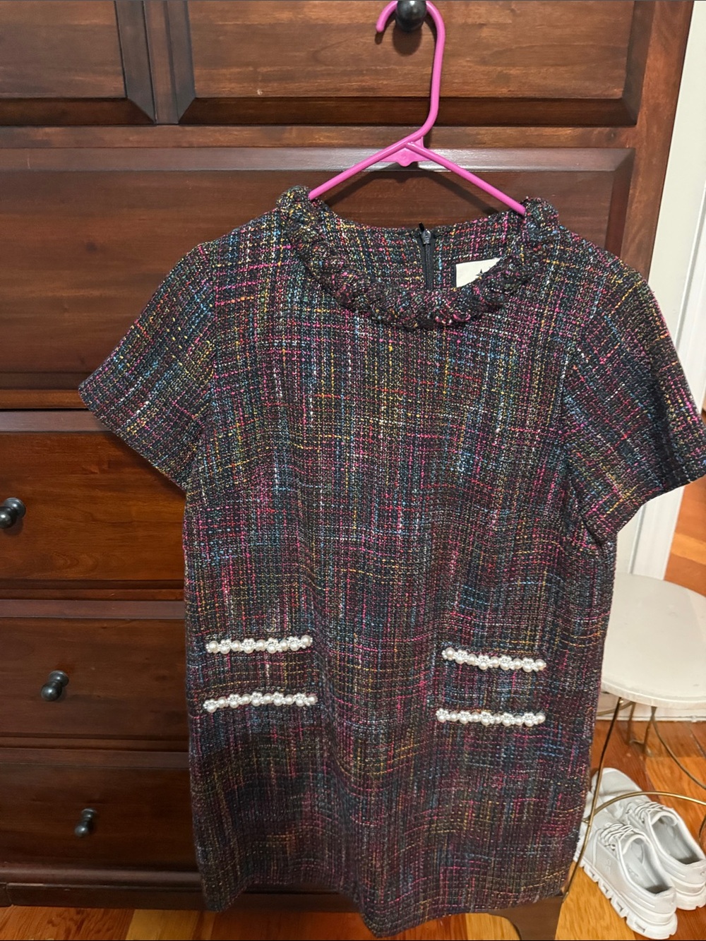 Tuckernuck Tweed Jackie Shift Dress with Pearl Trim - Multi